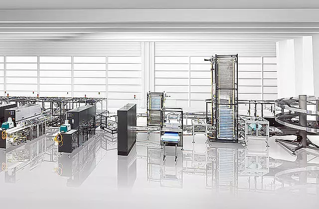 View of entire packaging line for chocolate 