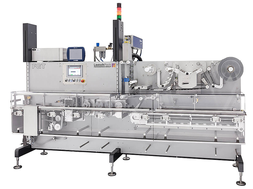 seitliche Gesamtansicht horizontale Schlauchbeutelmaschine FGT für die Verpackung in Dreirandsiegelbeuteln