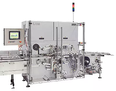Automatic cellophane wrapping machine LCM from LoeschPack lateral general view cellophane wrapping machine LCM from Loeschpack