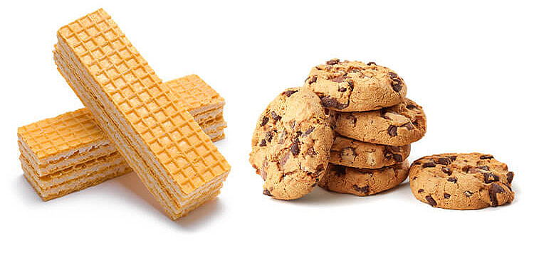 Waffeln und Cookies nebeneinander gruppiert