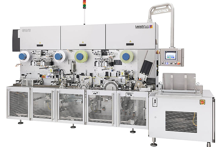 seitliche Gesamtansicht Falteinschlagmaschine GWS von Loeschpack 