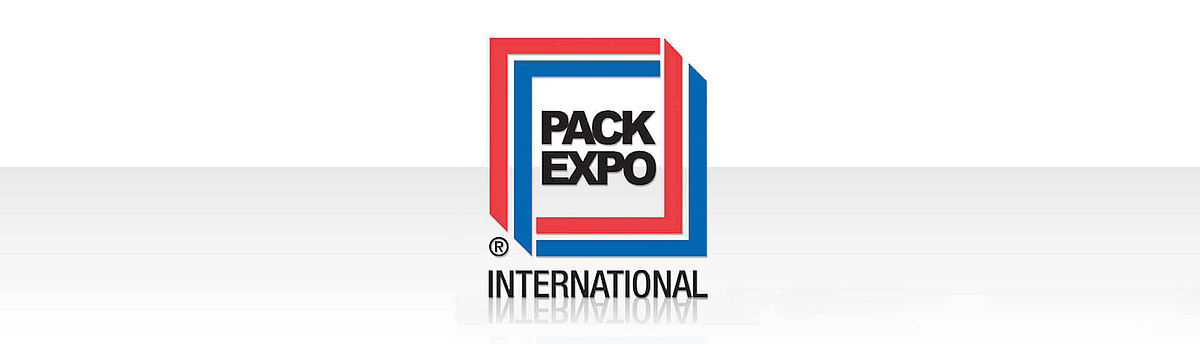 Pack Expo logo in blue-red color and black font