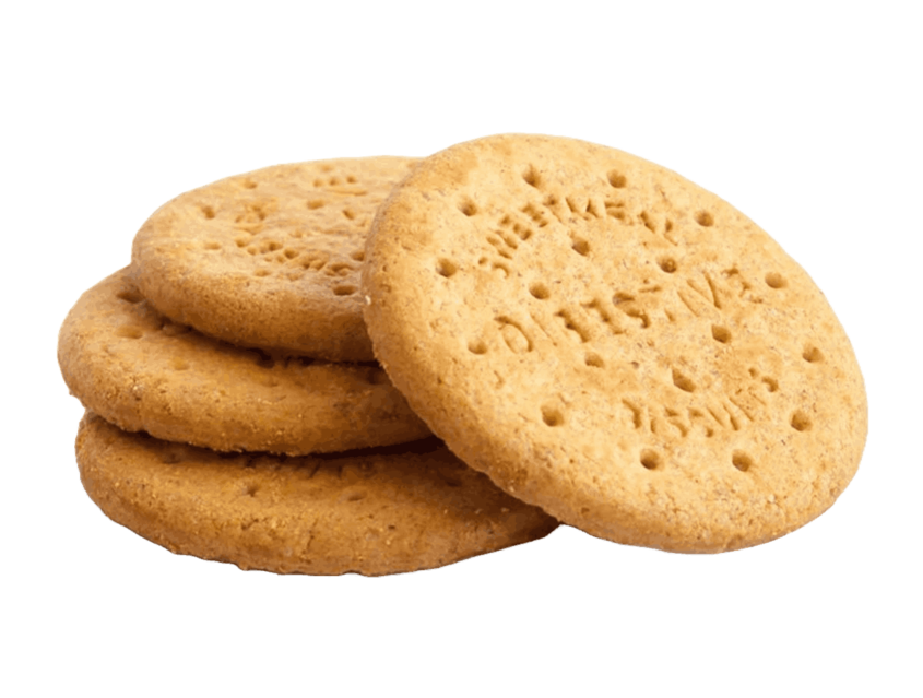 Gestapelte runde Butterkekse mit Löchern und Prägung